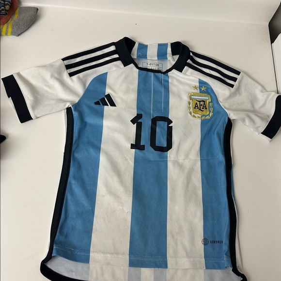Adidas Light Blue and White Striped Messi Jersey - Picture 1 of 3